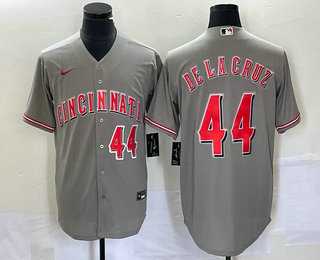 Men%27s Cincinnati Reds #44 Elly De La Cruz Number Grey Cool Base Stitched Baseball Jersey